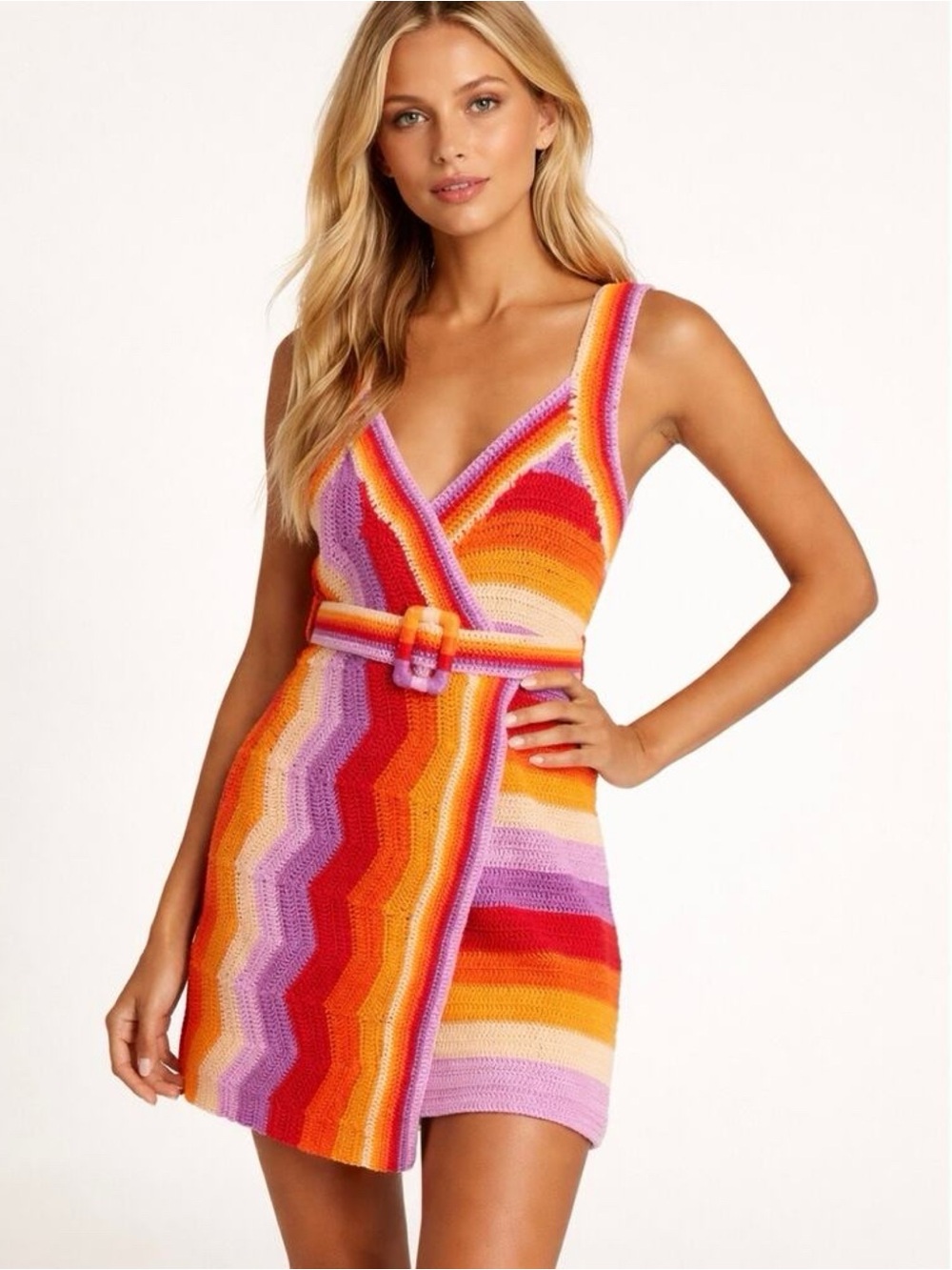 Farm Rio Crochet Knit Mini Wrap Dress – Size XS